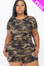 Plus Size Camo Printed Short Sleeve Casual Summer Romper