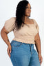 Plus Size Casual Ruched Puff Sleeve Ribbed Knit Solid Top