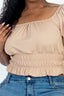 Plus Size Casual Ruched Puff Sleeve Ribbed Knit Solid Top