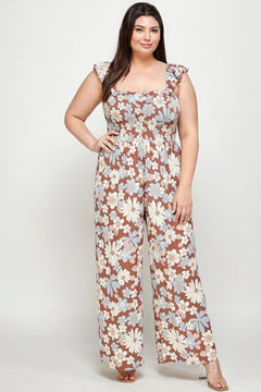 Plus Size Coco Floral Print Smocked Jumpsuit