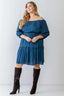 Plus Size Combo Flare Denim Blue Mini Dress