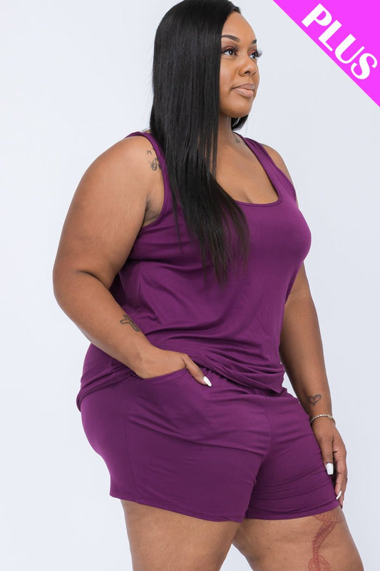 Plus Size Comfy Tank Top & Shorts Set | Elastic Waist