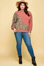 Plus Size Cute Animal French Terry Brush Contrast Print Pullover-Rust