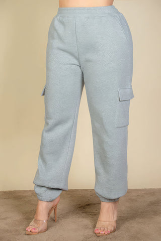 Plus size gray sweatpants with side pockets and drawstring waist, women's loungewear for comfort and style.