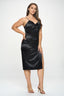 Plus Size Elegant Satin Black Midi Dress