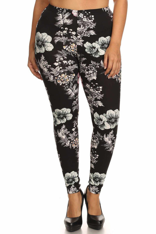 Plus Size Floral Knit Legging-Multi