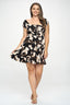 Plus Size Floral Ruffle Tie Black Mini Dress