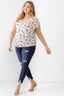 Plus Size Flower Print Ruched Ivory Blouse