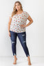 Plus Size Flower Print Ruched Ivory Blouse