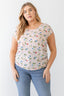 Plus Size Flower Print Ruched Pink Blouse