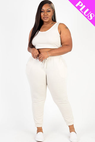 Plus Size French Terry Cropped Tank Top & Joggers Set