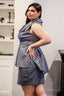 Plus Size Glitter Collared Grey Peplum Mini Dress