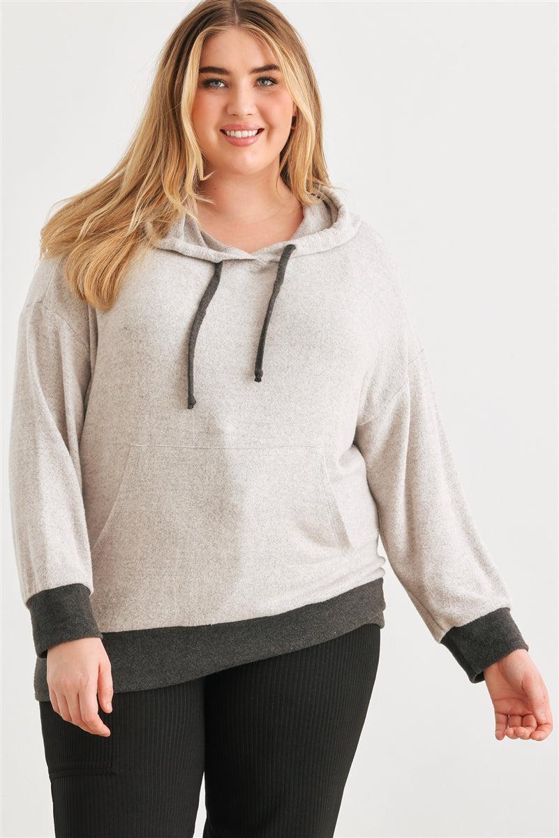 Plus Size Heather Grey/Charcoal Hooded Sweater