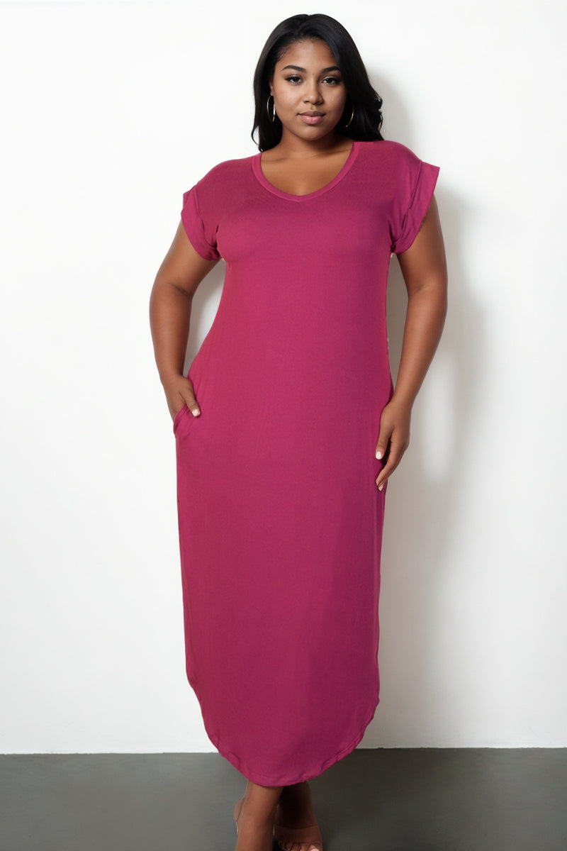 Plus Size Hidden Pocket Batwing Sleeve Maxi Dress