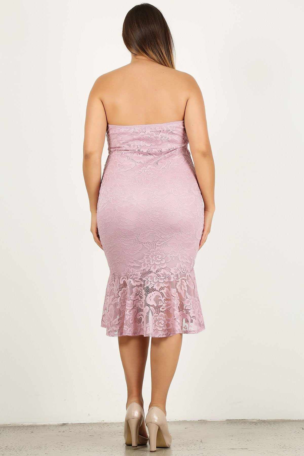 Plus Size Lace Midi Dress-Mauve