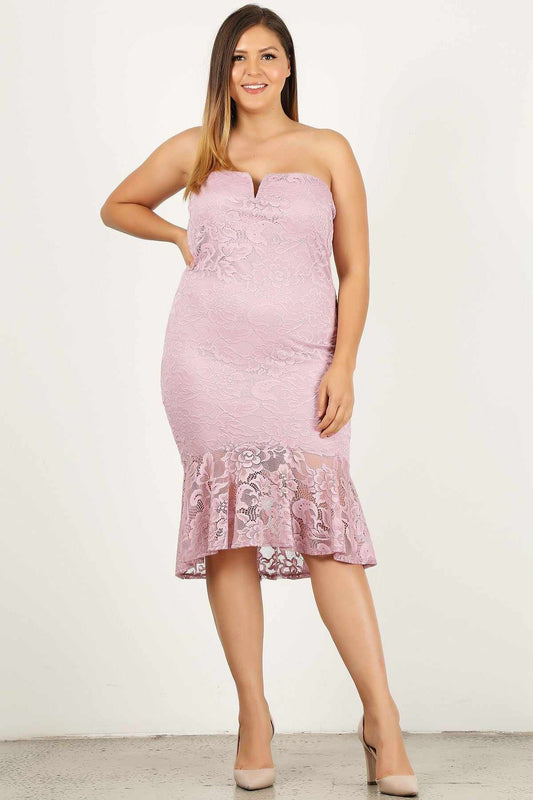 Plus Size Lace Midi Dress-Mauve