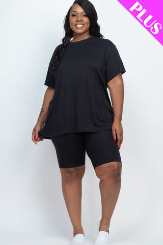 Plus Size Loose Fit Top&Biker Shorts Set