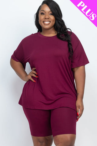 Plus Size Loose Fit Top&Biker Shorts Set