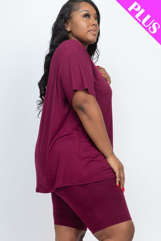 Plus Size Loose Fit Top&Biker Shorts Set