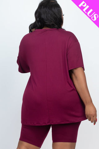 Plus Size Loose Fit Top&Biker Shorts Set
