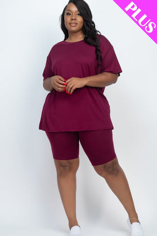 Plus Size Loose Fit Top&Biker Shorts Set