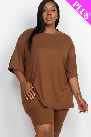 Plus Size Loose Fit Top&Biker Shorts Set