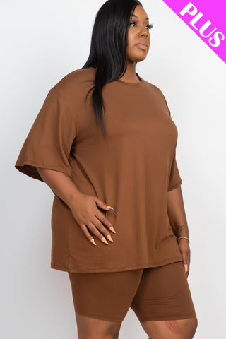 Plus Size Loose Fit Top&Biker Shorts Set