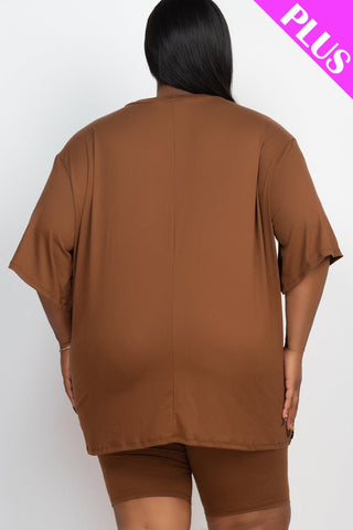 Plus Size Loose Fit Top&Biker Shorts Set