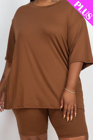 Plus Size Loose Fit Top&Biker Shorts Set