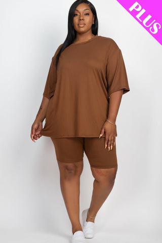 Plus Size Loose Fit Top&Biker Shorts Set