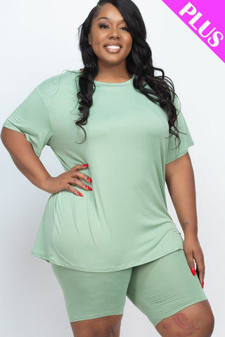 Plus Size Loose Fit Top&Biker Shorts Set