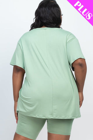 Plus Size Loose Fit Top&Biker Shorts Set