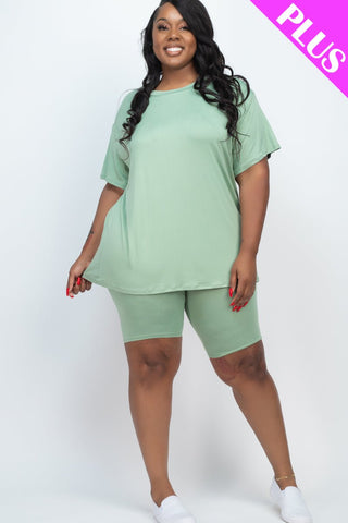 Plus Size Loose Fit Top&Biker Shorts Set