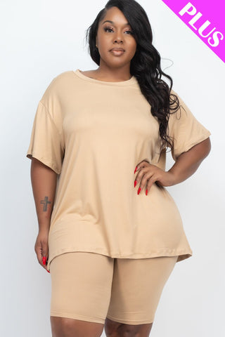 Plus Size Loose Fit Top&Biker Shorts Set