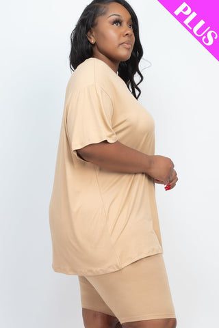 Plus Size Loose Fit Top&Biker Shorts Set
