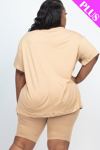 Plus Size Loose Fit Top&Biker Shorts Set