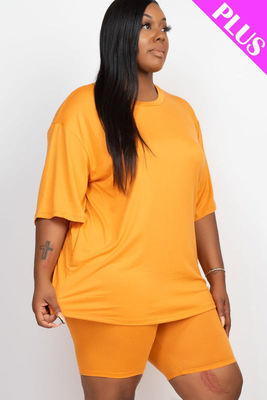 Plus Size Loose Fit Top&Biker Shorts Set