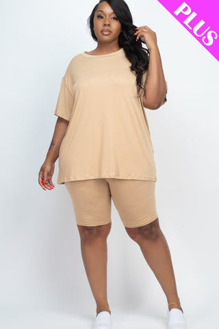 Plus Size Loose Fit Top&Biker Shorts Set