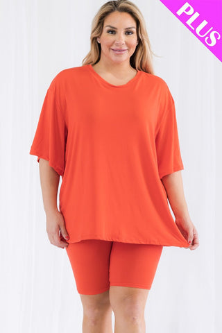 Plus Size Loose Fit Top&Biker Shorts Set
