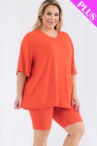 Plus Size Loose Fit Top&Biker Shorts Set