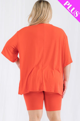 Plus Size Loose Fit Top&Biker Shorts Set