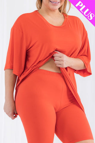 Plus Size Loose Fit Top&Biker Shorts Set
