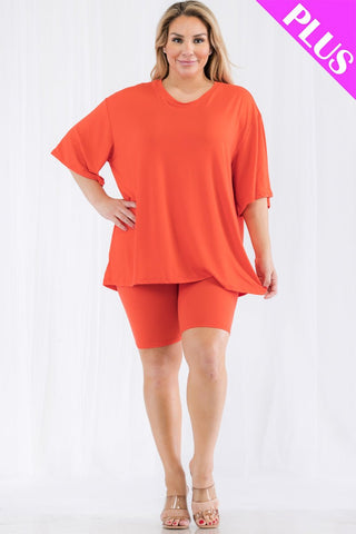 Plus Size Loose Fit Top&Biker Shorts Set