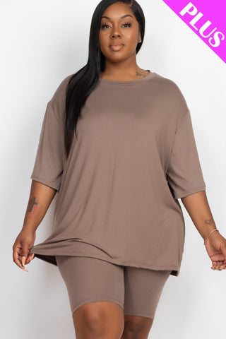 Plus Size Loose Fit Top&Biker Shorts Set
