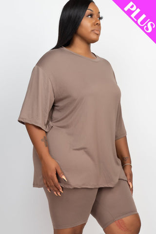 Plus Size Loose Fit Top&Biker Shorts Set