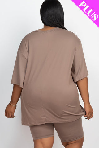 Plus Size Loose Fit Top&Biker Shorts Set
