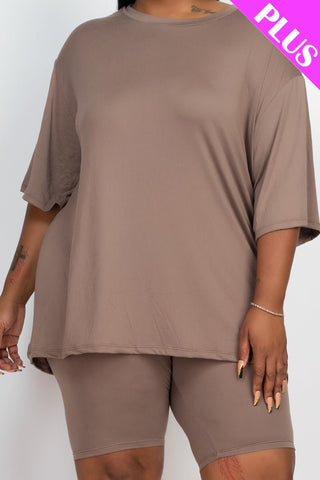 Plus Size Loose Fit Top&Biker Shorts Set
