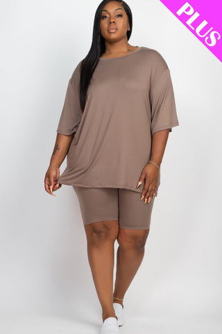 Plus Size Loose Fit Top&Biker Shorts Set