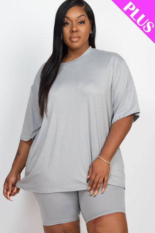 Plus Size Loose Fit Top&Biker Shorts Set