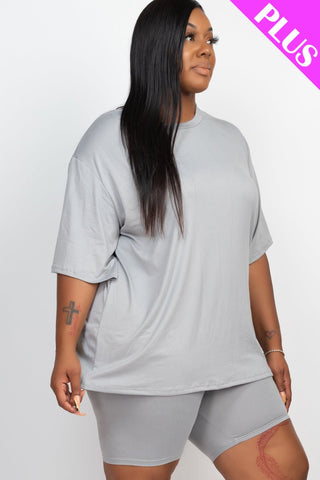 Plus Size Loose Fit Top&Biker Shorts Set
